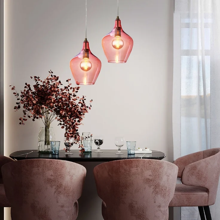 Hängeleuchte, silber, Glas pink , H 150 cm – Bild 3