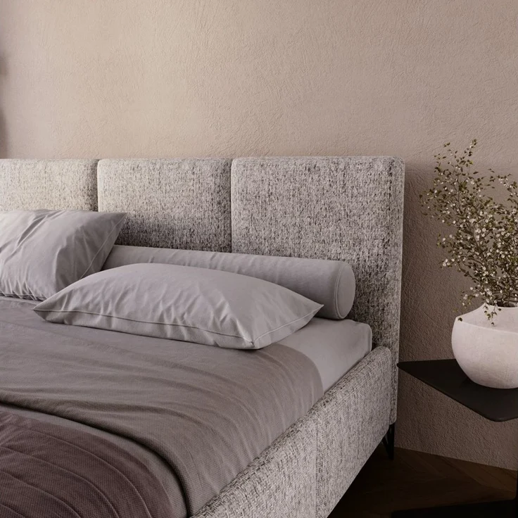 Compleo Polsterbett auf hohen Füße, geflechtartiger Stoff im Retro-Stil, Designerbett – Bild 3
