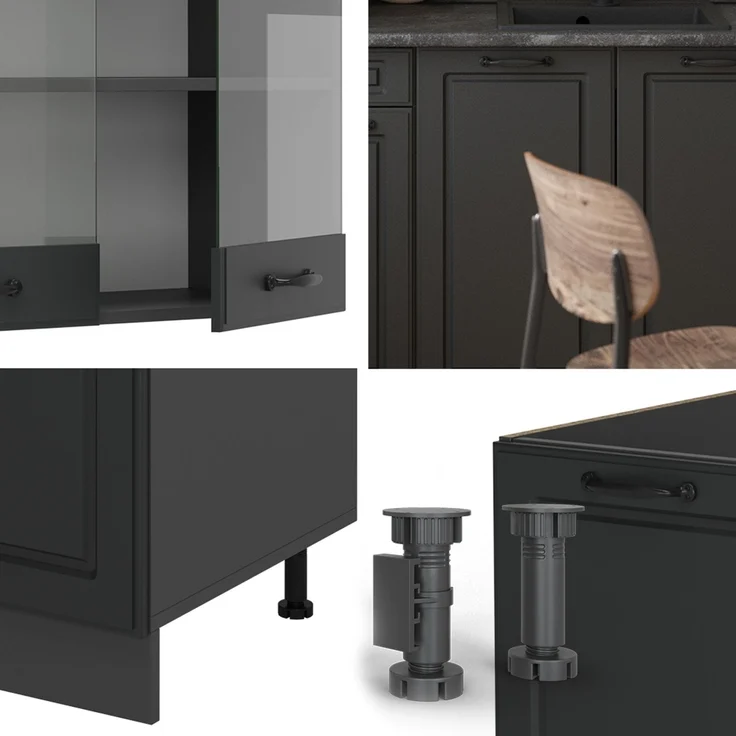 Küchenzeile R-Line Anthrazit Landhaus/Anthrazit 140 cm , AP Eiche Vicco – Bild 5