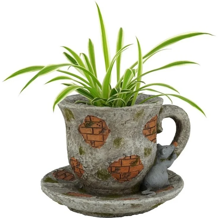 abc HOME Blumentopf Pflanzentopf Tasse, Ziegelsteinoptik, Für Außenbereich geeignet – Bild 2