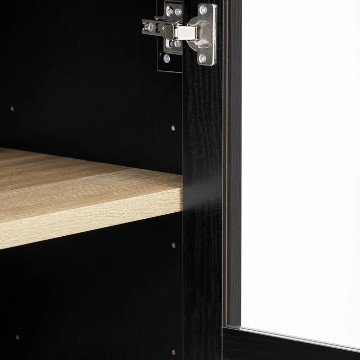 Highboard mit verstellbaren Regalböden und Schubladen, Küchenschrank mit transparentem Glas und großem Stauraum, Ideal für Esszimmer, Wohnzimmer und Küche (Schwarz)--Schwarz--76.2x40x180cm--YOUDENOVA – Bild 9