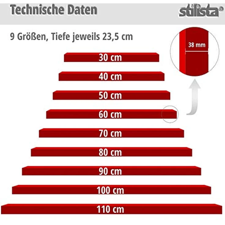 STILISTA Wandregal Volato, freischwebend, Farb- & Größenwahl, 40 cm Holzdekor-weiß Rustikal – Bild 6