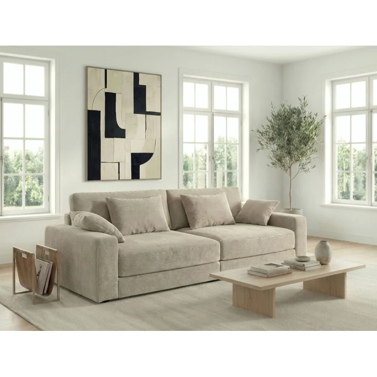 Big-Sofa 290cm breit Federkern Polsterung Lounge Couch extratief Cord Beige Grau – Bild 2