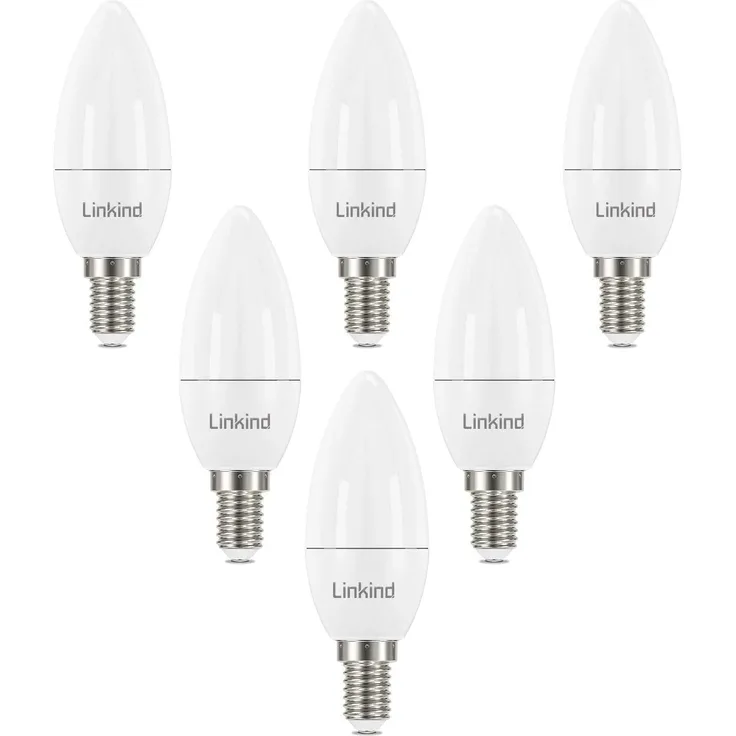 Linkind E14 LED Kerzenform Lampe, ersetzt 60 Watt, 7W LED Kerze Lampe 860Lm 5000K Tageslicht, Nicht Dimmbar C35/B35 Kerzenlicht, Energie sparen, 6 Stück kühles Weiß