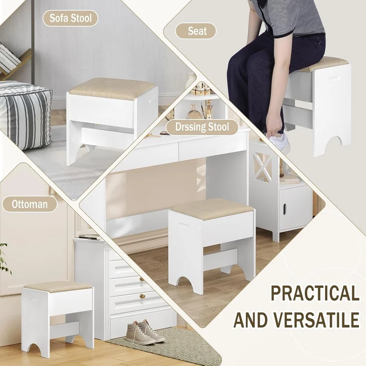 Woltu Polsterhocker (1 St), mit Leinenbezug, aus Holz, 150 kg belastbar – Bild 7