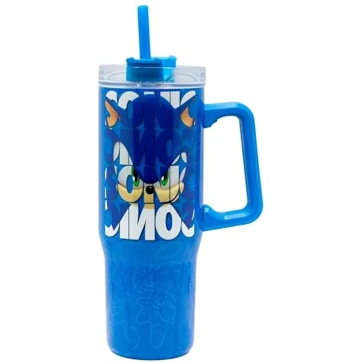Sonic the Hedgehog Trinkflasche Thermobecher aus Edelstahl mit Strohhalm – 940 ml wiederverwendbar – Bild 1