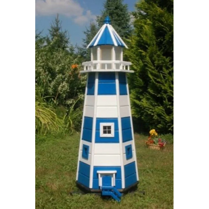 XXL Premium Holz-Leuchtturm 140 cm mit Solar LED Beleuchtung, blau/weiss, 1,4m – Bild 2