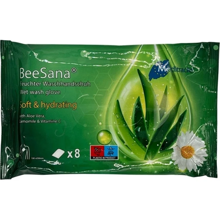 MediTrade Einmal-Waschhandschuh BeeSana® - Waschhandschuh - Vitamin C,Kamille & Aloe Vera - 8Stk. (8-St) – Bild 3