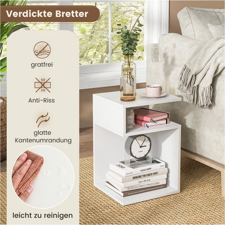 COSTWAY Beistelltisch (1-St), Holz, 3 Ebenen Nachttisch weiß, 33x33x50cm – Bild 2