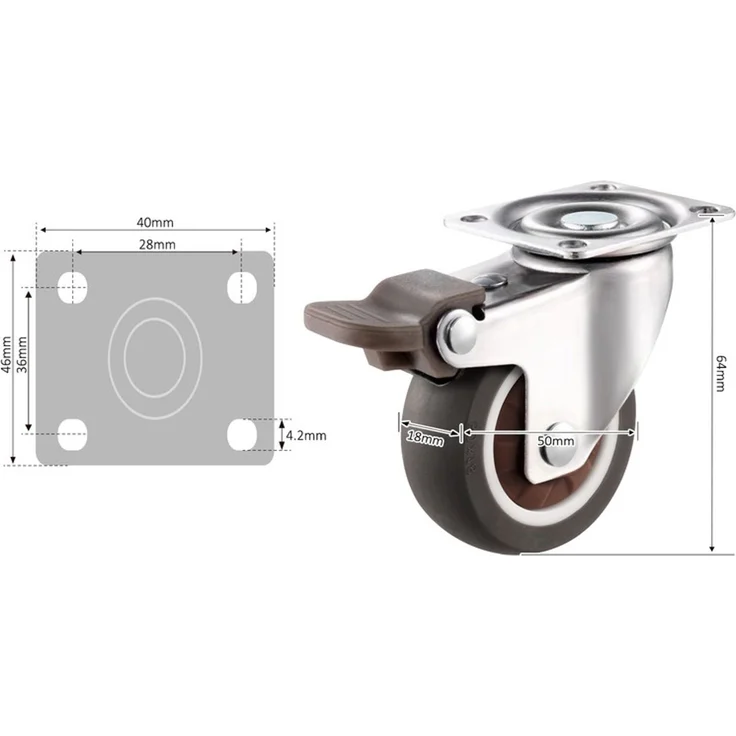 Home Nature Wohnkonzept Schwerlast Lenkrollen 50mm mit Bremse 360° drehbar, 4 Stück geräuscharm Rollen für Möbel Industrie – Bild 2