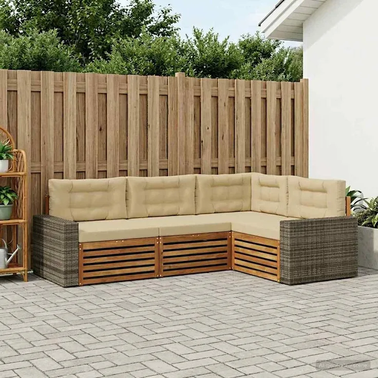 vidaXL Outdoor-Sofagarnitur 4 stk. 4-Sitzer Natur und Beige 3383311