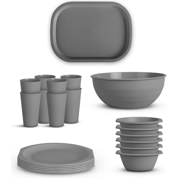 Geschirr Set BPA Frei Grau 22-teilig 6 Personen – Bild 1