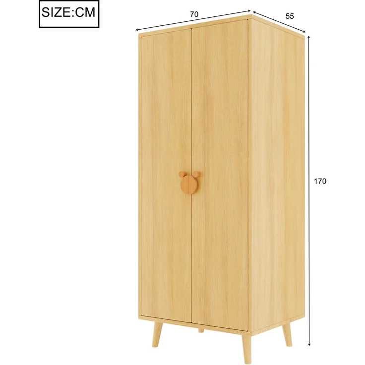 Kleiderschrank 70x55x170 cm mit Doppeltüren, Stauraum und erhöhten Füßen, Holzfarbe – Bild 2