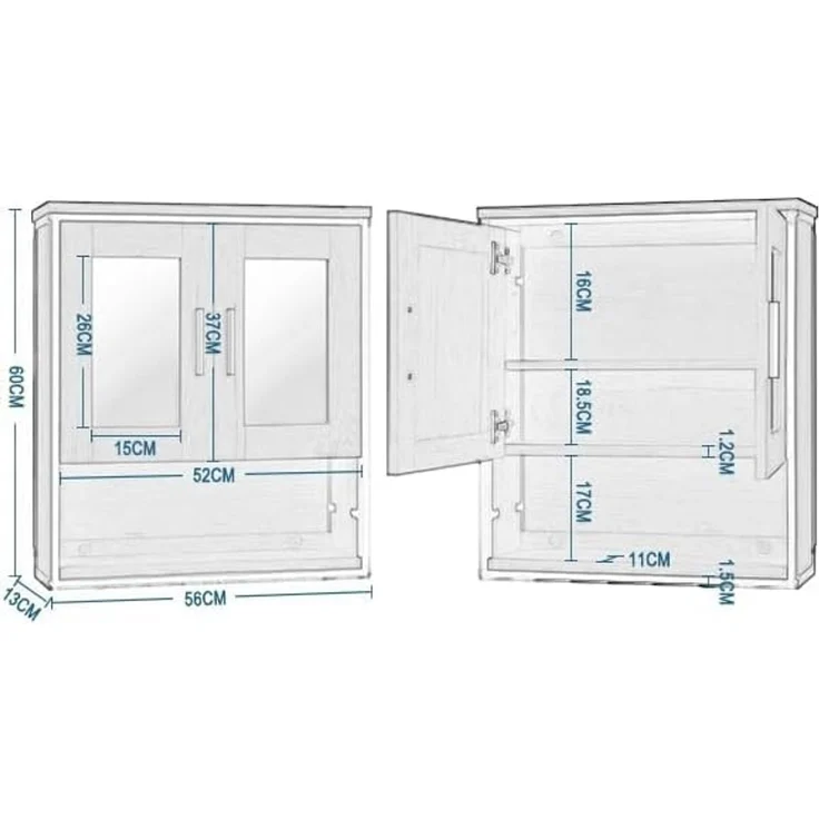 EUGAD Badmöbel-Set, (2-St), Unterschrank mit Tür und 2 offenen Ablagen, Badschrank mit 2 Spiegeln – Bild 3