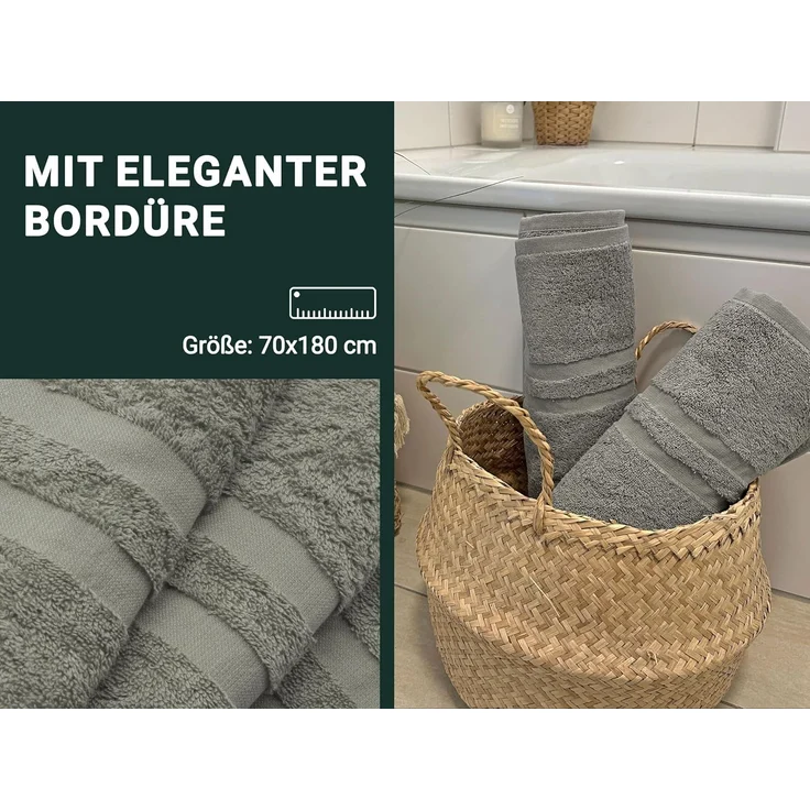 ZOLLNER Saunatücher 2er Set, 70x180 cm, Baumwolle, 450g/qm, taupe – Bild 4