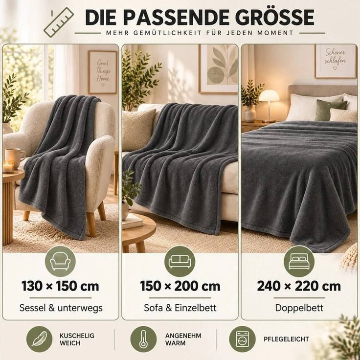 Wohndecke Kuscheldecke 260 g/m², flauschige Wohndecke, Fleecedecke, Oeko-Tex, Komfortec – Bild 2