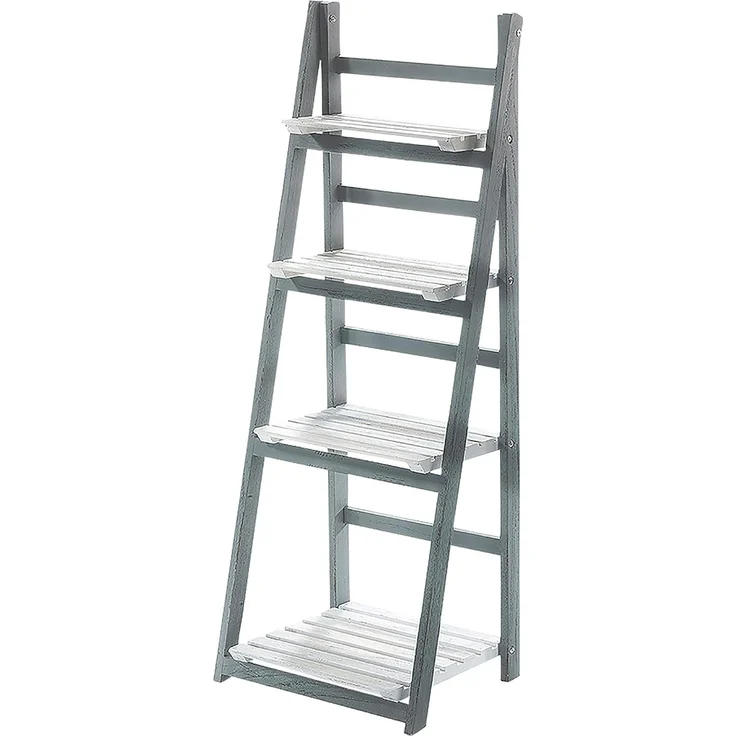 Kobolo Regal Leiterregal im Used Look - WHITE GREY - 4 Böden - Weiß-Grau – Bild 3