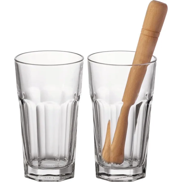 LEONARDO Sektglas Leonardo Bar-Set Rocks 3-teilig Glas Holz transparent 16,8 cm, Glas, Holz
