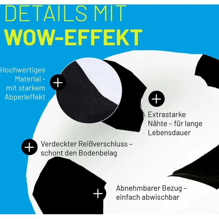 Lumaland Sitzsack Luxury Fußball gaming Sitzkissen Bodenkissen, Fußballoptik, Groß – Bild 4
