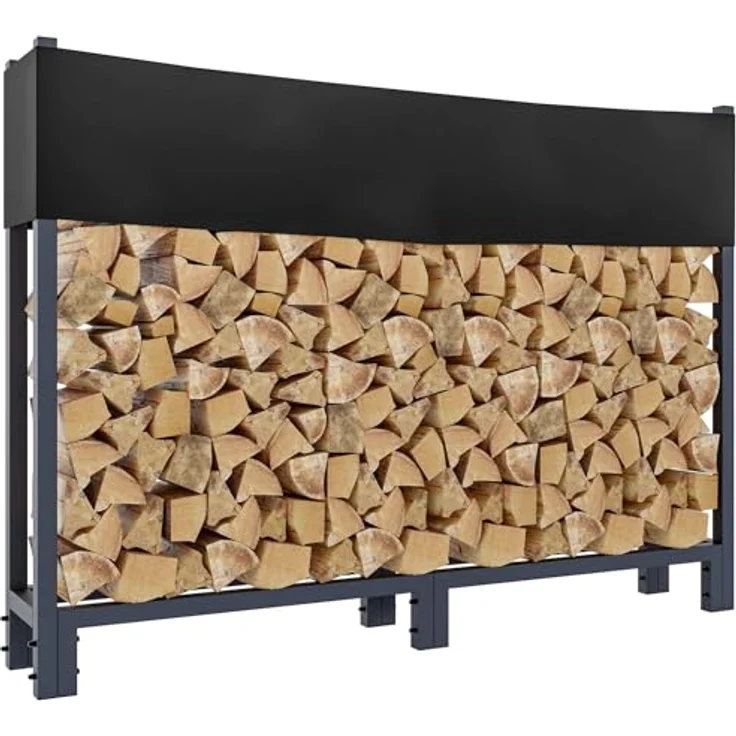 DELUKE® Kaminholzregal aussen mit Abdeckung REOB - für Feuerholz Brennholzregal aussen mit Plane Kaminholzständer draussen Kaminholzhalter outdoor Feuerholzregal aussen, 25x160x115cm – Bild 1