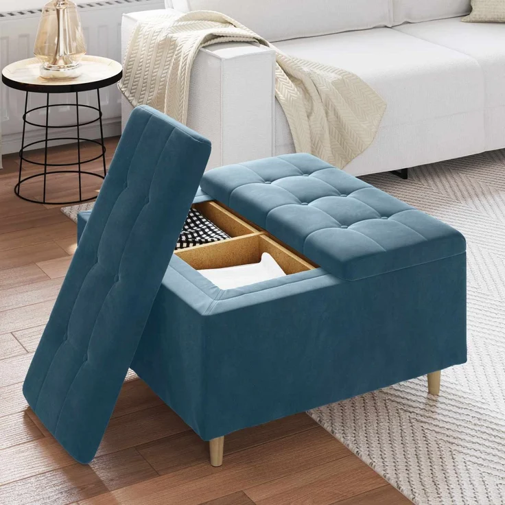 vidaXL Ottoman mit Stauraum Blau 80 x 80 x 45 cm Samt 876839 – Bild 4