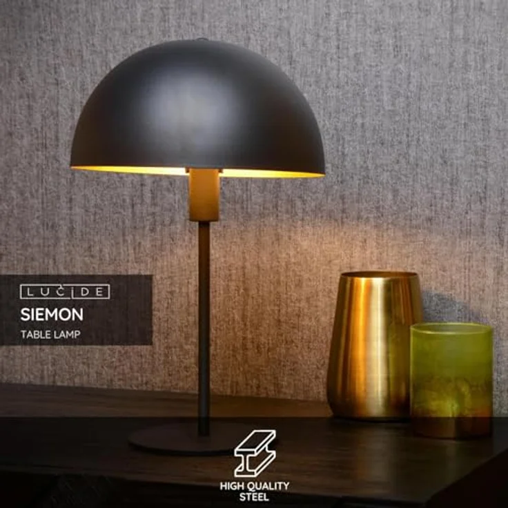 Lucide Siemon Tischleuchte, Nachttischlampe aus schwarzem Stahl, 40 cm hoch, modernes Design – Bild 3