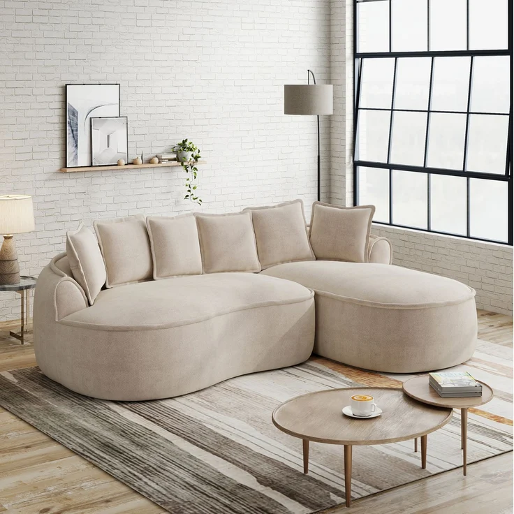 Modulares Sofa aus Chenille mit Chaiselongue, tiefe Sitzfläche, 252 x 164 x 67 cm, Hellbraun – Bild 3