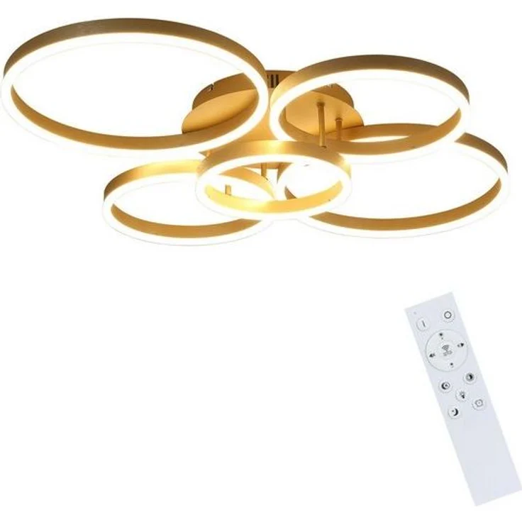 Nettlife LED Deckenleuchte Dimmbar Wohnzimmer Gold 2 Ring 46W 59CM Modern, Dimmbar mit Fernbedienung, LED fest integriert, Geeignet für Wohnzimmer, Schlafzimmer, Küche, Esszimmer, Büro – Bild 4