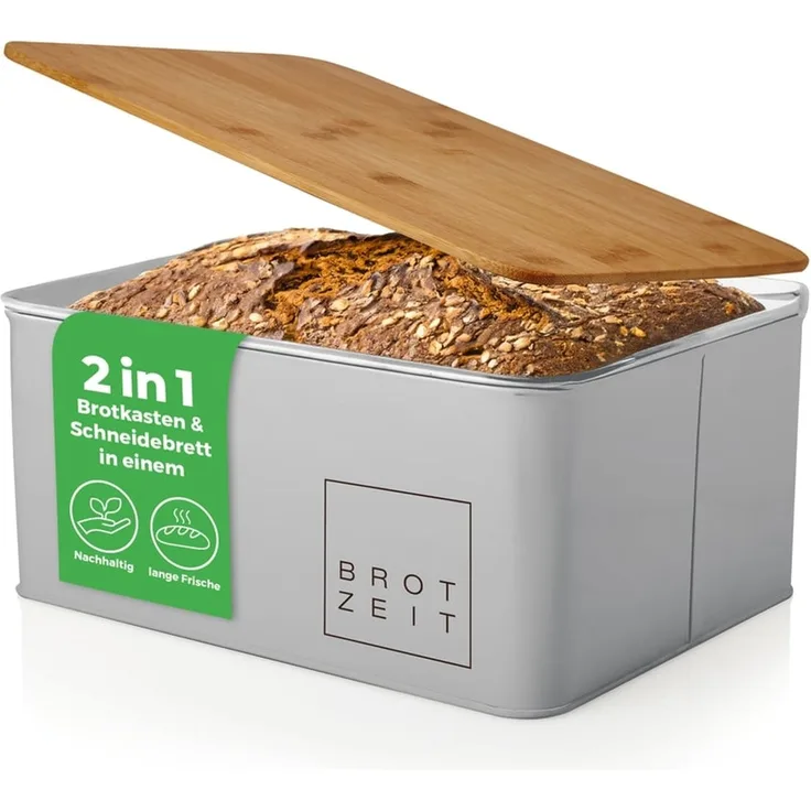 Lumaland Brotkasten Cuisine Brotkasten, Bambus/Holz, Brotdose aus Metall mit Bambus Deckel