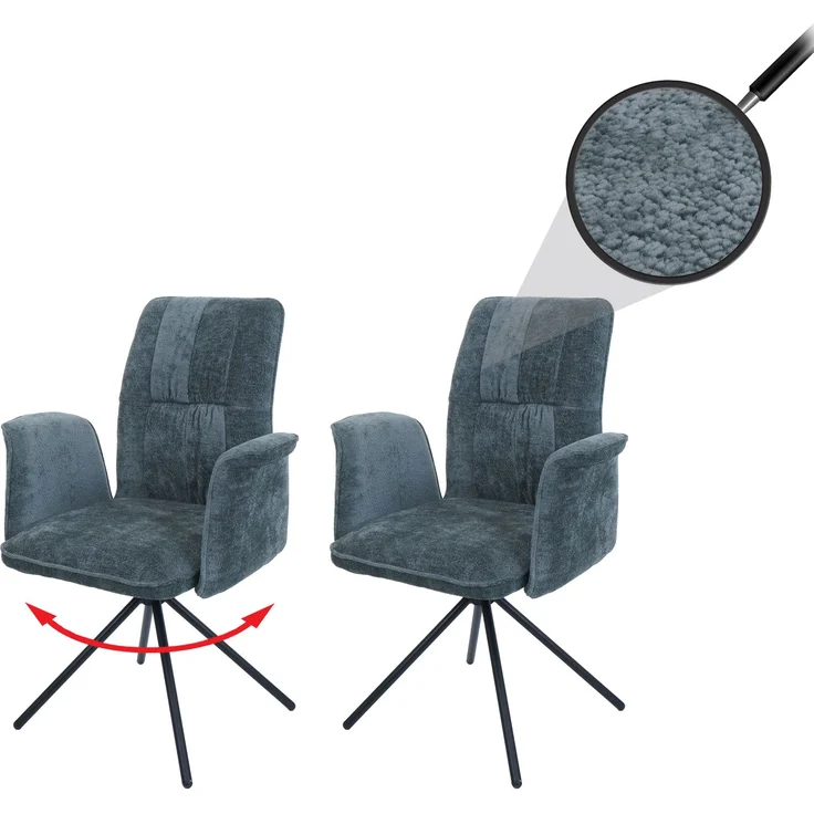 2er-Set Esszimmerstuhl HWC-N99, drehbar Armlehne Auto-Return, Stoff/Textil Chenille (340g/m²) ~ blau-grün – Bild 1