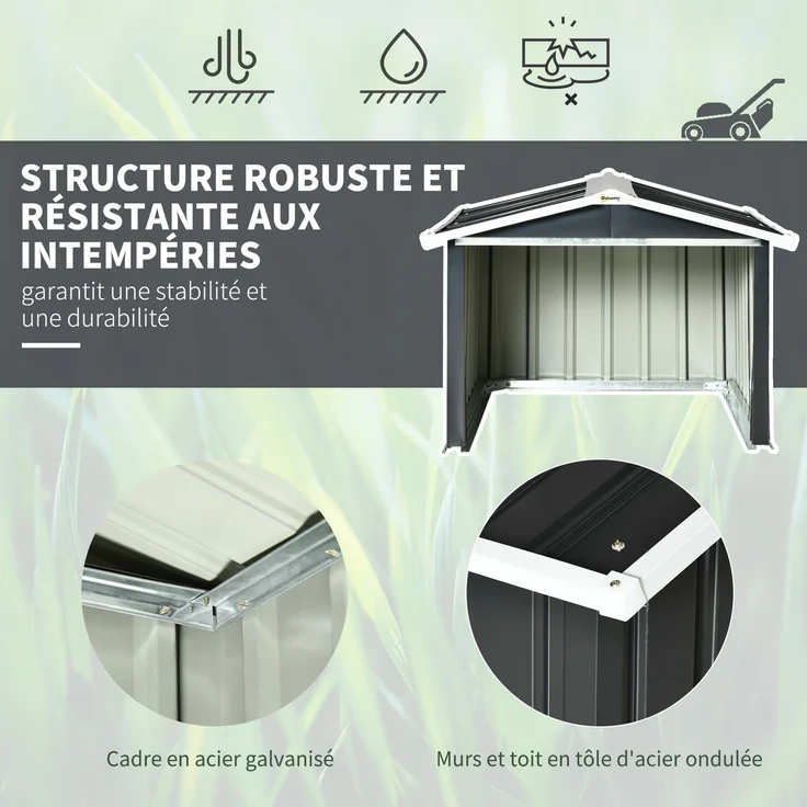 MELAYR, Gartenhaus für Mähroboter – Garage für Mähroboter – graues Stahlblech, 116 x 50 x 8 cm, Grau – Bild 6