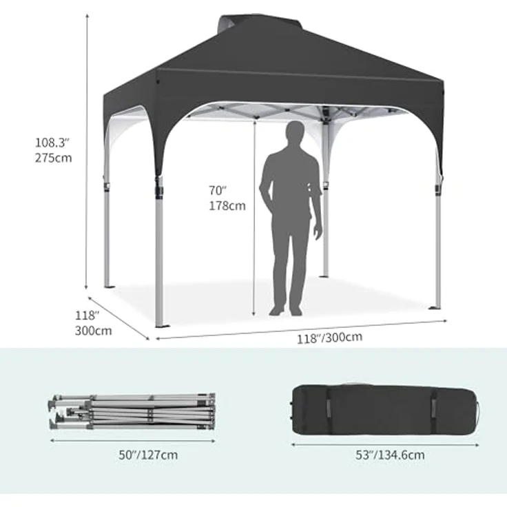 YITAHOME 3X3Meter wasserdichte Pavillon Faltpavillon, Faltbarer Stabil Pop up Pavillon Outdoor Anti-UV Gartenpavillon Höhenverstellbarfür Alle Jahreszeiten Für Märkte Pool Festival, Schwarz – Bild 7
