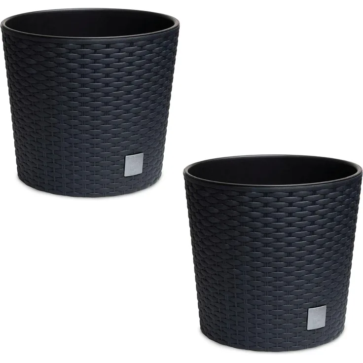 2 x Blumentopf Rattan 2 x 25 cm anthrazit