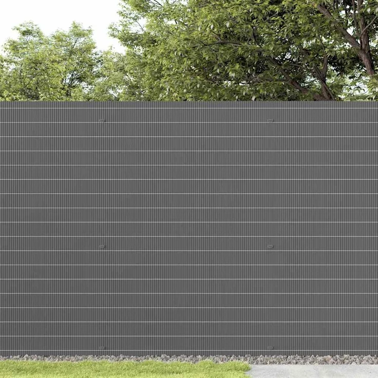 vidaXL Gartenzaun Doppelseitig Grau 1,8x5 m PVC 42002627 – Bild 3