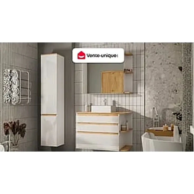 Vente-unique - ANIDA Waschbeckenmöbel Holz, Platte BeigeWeiß - B 50 cm x H 64 cm x L 94 cm – Bild 2