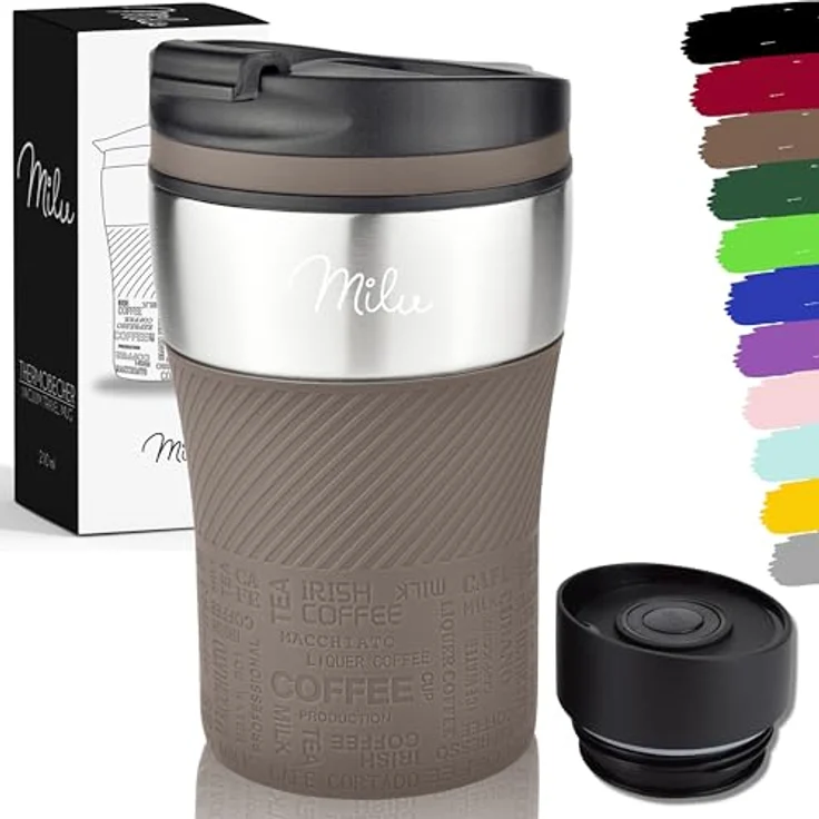 Milu Thermobecher Isolierbecher Kaffeebecher to go - 210ml 100% Auslaufsicher - Trinkbecher aus Edelstahl - Autobecher doppelwand Isolierung - Thermo Becher - Travel Mug (Braun) – Bild 2