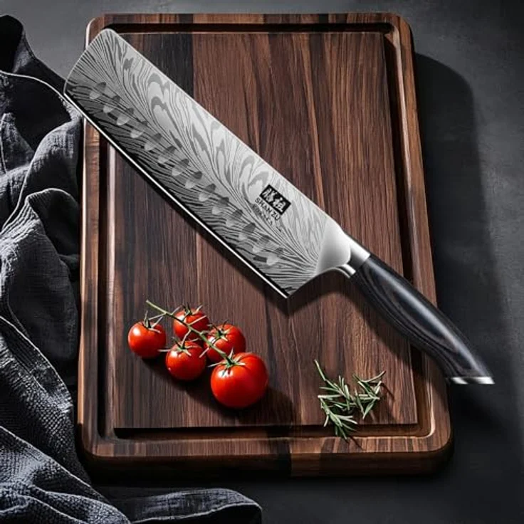 SHAN ZU Küchenmesser aus Pulverstahl, 18 cm Japanisches Nakiri-Messer, Kohlenstoffreicher 63 HRC-Gemüseschneider, Professionelles Kochmesser Mit 12°-Schärfe und Ergonomischem Pakkaholzgriff – Bild 7