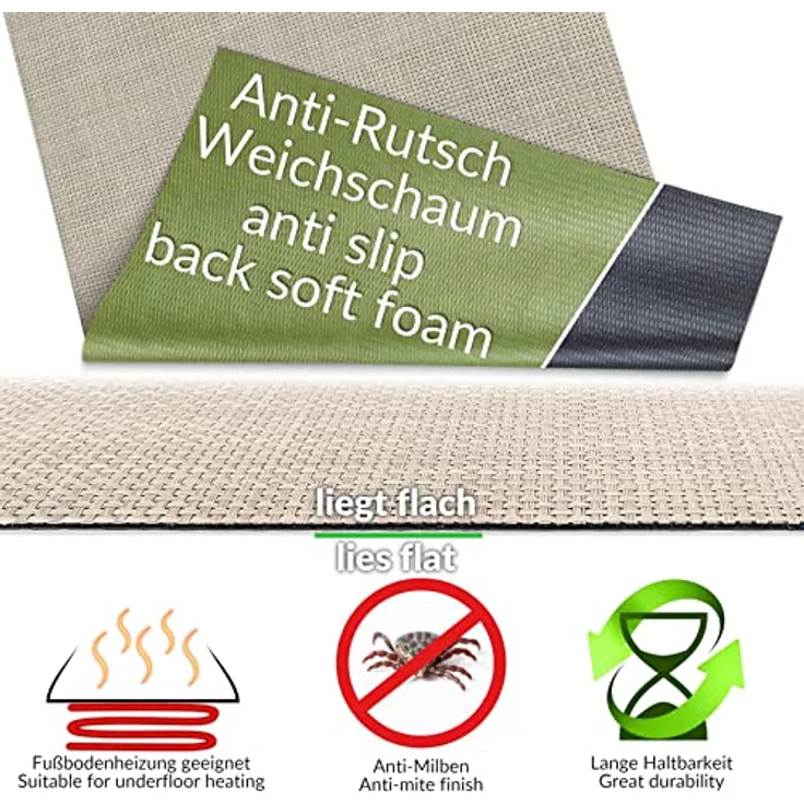 ANRO TATAMI Küchenläufer, Hochwertiger Outdoorläufer in Sand, Eckig, 50 x 100 cm, 3 mm Höhe, Rattanoptik, Trittschalldämmend, Fußbodenheizungsgeeignet – Bild 4