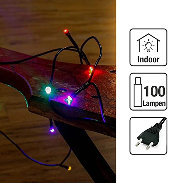 hellum LED Mini Lichterkette Innen, 100 bunte LED, 1485cm beleuchtete Länge, mini Lichterkette bunt innen mit Stecker, für Weihnachtsbaum oder Partybeleuchtung, 577617 – Bild 4
