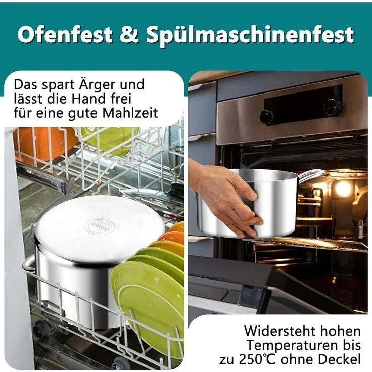 TEAMFAR 20cm Kochtopf 3-Lagen Edelstahl Hochglanzpoliert mit Glasdeckel – Bild 5