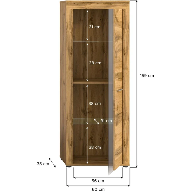 xonox. home Wohnen Jam X8BM9T10 Vitrine Glasvitrine Dekoschrank Glas-Kommode in Wotan Eiche Melamin, ca. B/H/T: 60 x 159 x 35 cm – Bild 4