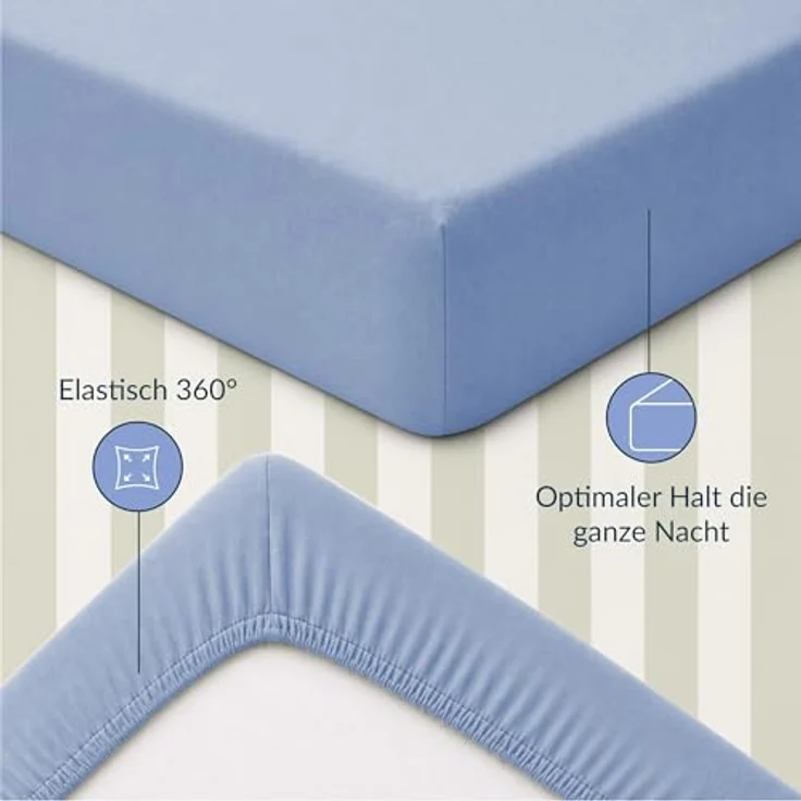 Twinzen 2er Set Jersey Spannbettlaken 60x120 cm Weiß und Blau | Weich & hautfreundlich · Atmungsaktiv · Rundumgummi für sicheren Halt · Waschbar bei 60 °C · OEKO-TEX zertifiziert – Bild 4