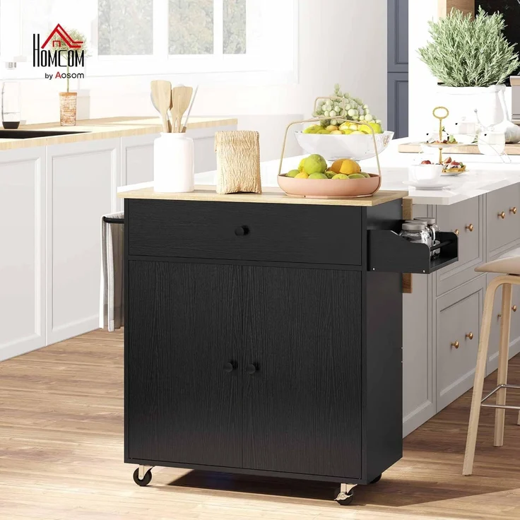 HOMCOM Kücheninsel, Spanplatte, MDF, Schwarz, 106L x 42B x 87H cm – Bild 2