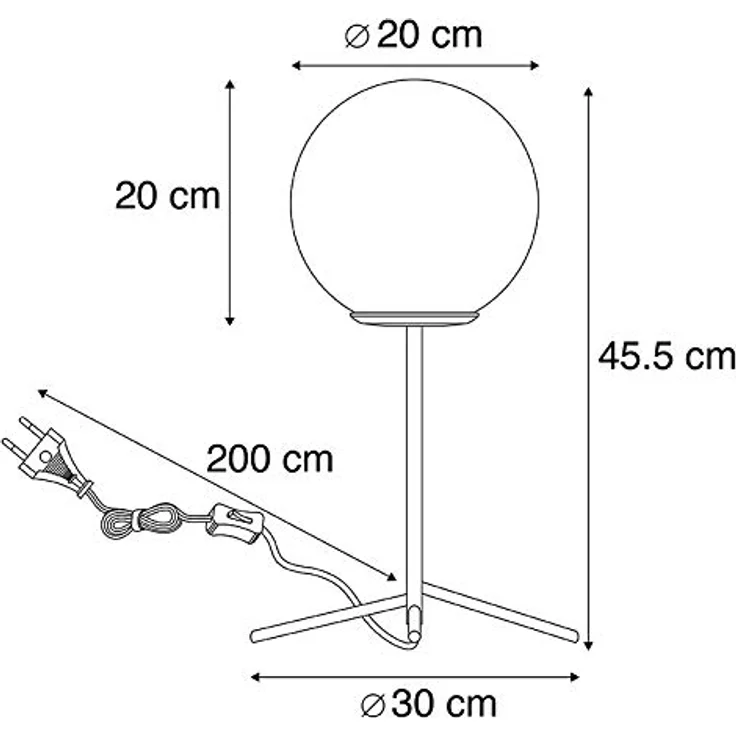 QAZQA Pallon Art Deco Tischlampe, Messing mit Opalglas, 45,5 cm, kugelförmig, E27, dimmbar, für Wohnzimmer und Schlafzimmer – Bild 4