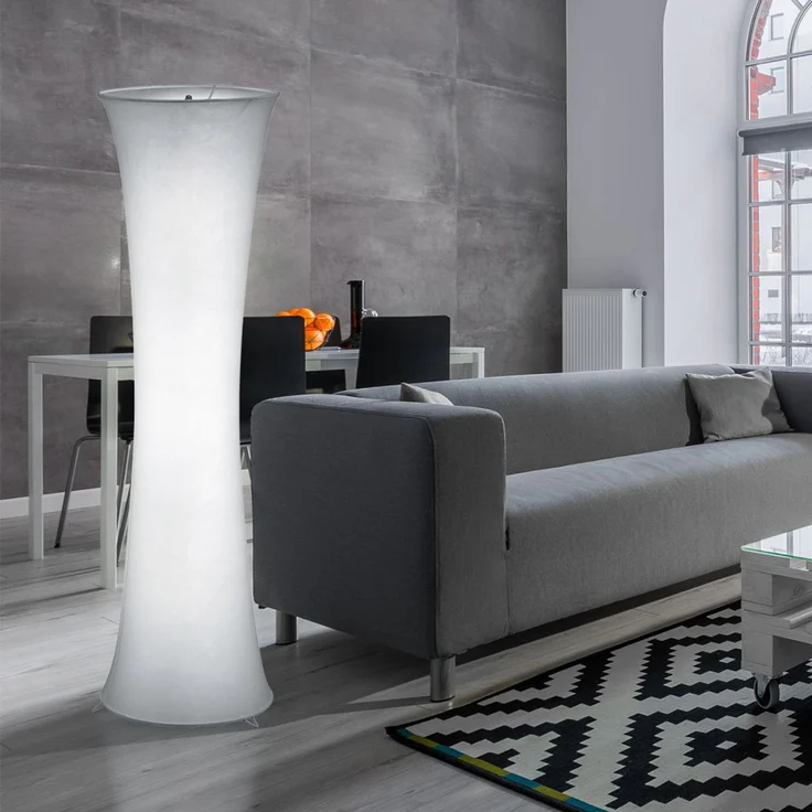 Stehleuchte aus Textil in weiß mit Trittschalter und RGB – Bild 10