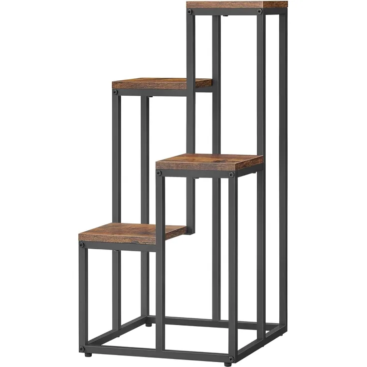 Home Collective Regal Blumentopfregal Ideal für Wohnzimmer, Schlafzimmer, Flur, oder Büro, maximallast pro regal 5kg Blumenständer, mit Stahlrahmen für Stabilität Selbstmontage Ideal für Wohnzimmer, Schlafzimmer, Flur, oder Büro, 4 Ebene in Rustikal mi...