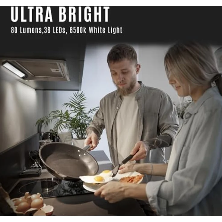 LQWELL LED Unterbauleuchte mit Bewegungsmelder, Dimmbar, Akku, USB-C Wiederaufladbar Schranklicht, LED fest integriert, Treppenlicht Nachttischlampe 22,5 cm, 1500 mAh, für Küche, Kleiderschrank, Schlafzimmer – Bild 8