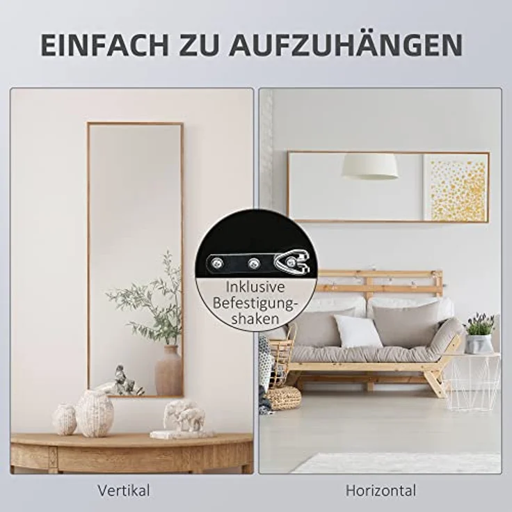 HOMCOM Wandspiegel, Hochspiegel in Natur, Glas und Holzwerkstoff, 48x125 cm, elegantes Design für Wohnzimmer, Schlafzimmer und Badezimmer – Bild 5