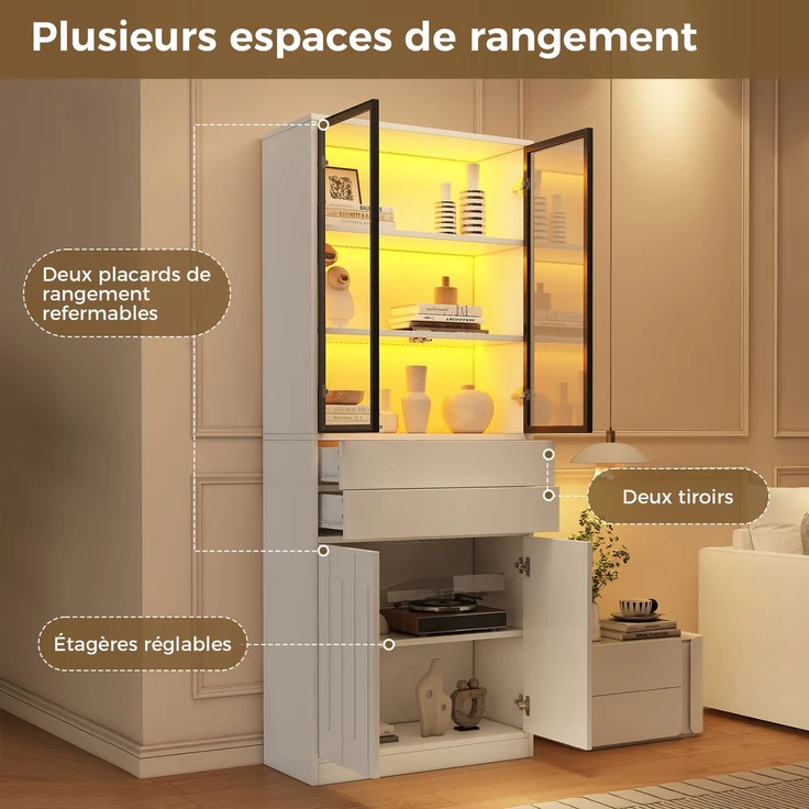 ZUBALIYA Schrank 70x34 cm mit LED-Beleuchtung mit Schubladen in Weiß, ideale Lösung für kleine Räume, robuste Verarbeitung, langlebige Materialien, einfache Selbstmontage – Bild 13
