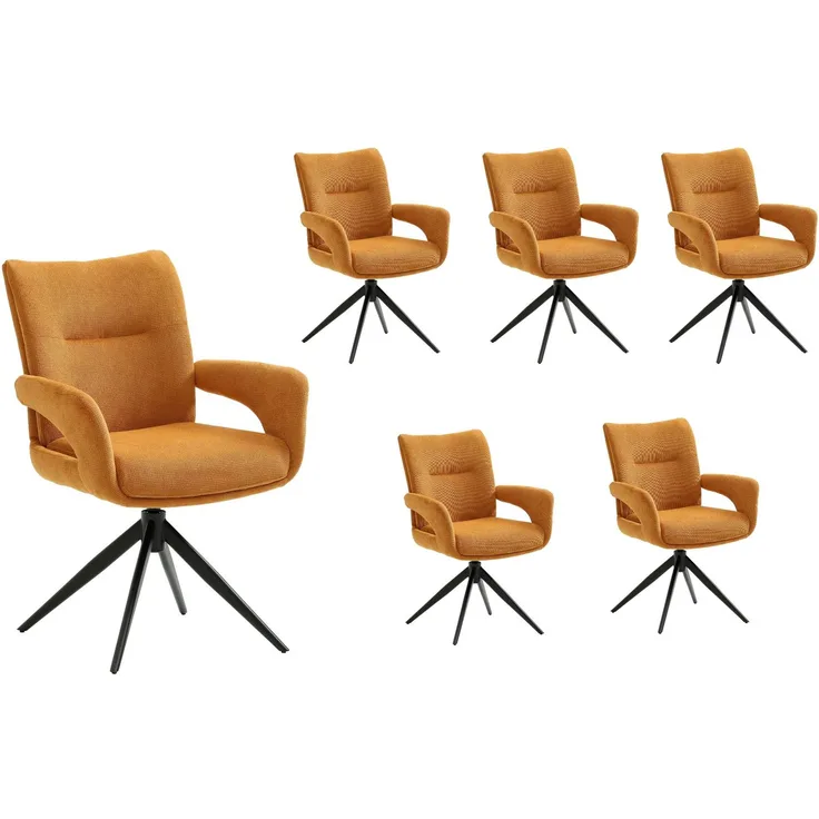 LC Home Esszimmerstühle »Alto« 6er Set Webstoff gold – drehbare Armlehnstühle & Polsterstühle
